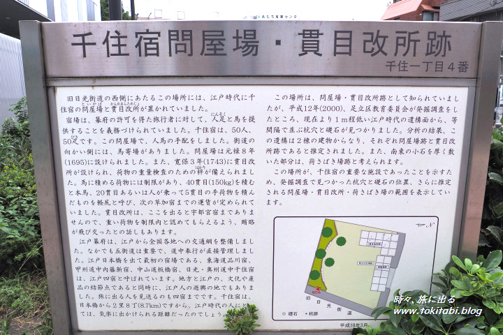問屋場・貫目改所跡の案内板（東京都足立区千住）