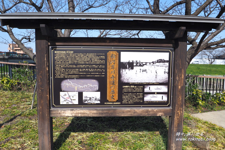 いろは親水公園　新河岸川舟運の歴史の説明板（埼玉県志木市）